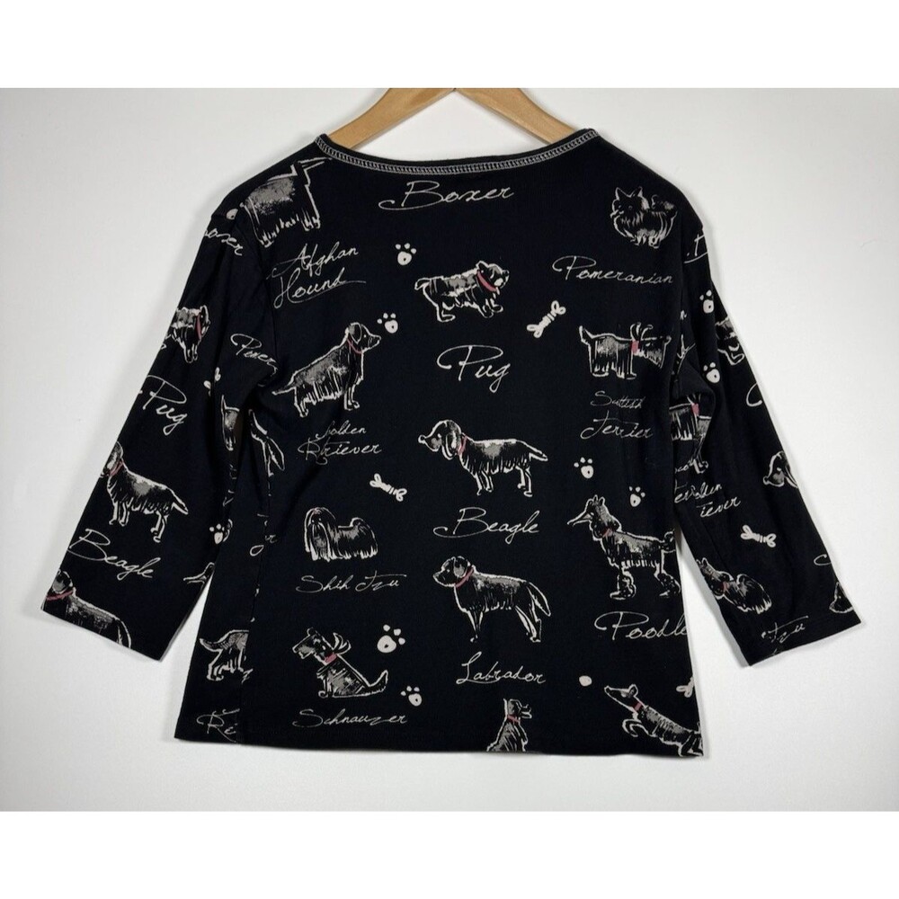Jess and Jane‎ Top Womens Small Black Dog Doodle Embellished Cotton Made in USA - Picture 3 of 16